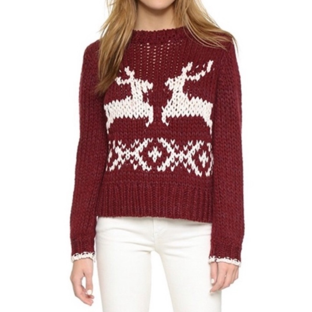 Free People Prancer and Dancer Sweater — Wine & Ivory - Picture 4 of 9
